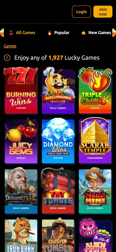 Slots Jackpot Casino mobile games screen